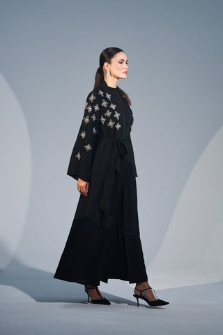 Handmade Crystal Embellished Motifs Abaya-Kimono - By Baano