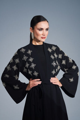 Handmade Crystal Embellished Motifs Abaya-Kimono - By Baano