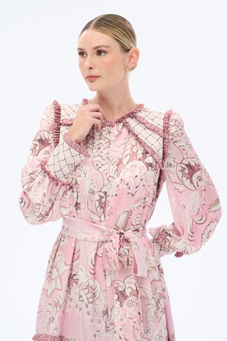 Rose Pink Modest Maxi Dress with Frill Accents - By Baano