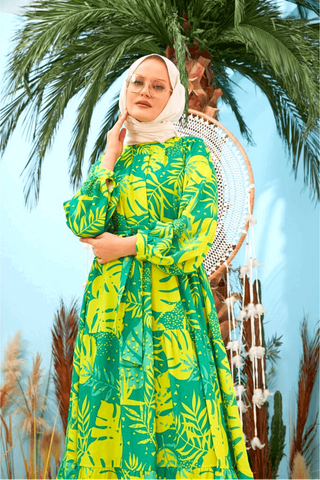 Maui Lime Green Maxi Dress with Detailed Side Design and Long Sleeves - By Baano