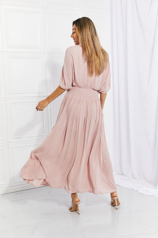 HEYSON Full Size Napa Valley Gauze Surplice Midi Dress in Dusty Pink