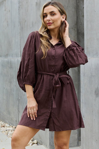 Jade by Jane Hello Darling Full Size Half Sleeve Belted Mini Dress in Charcoal