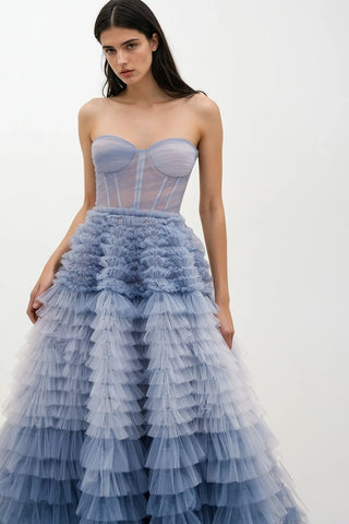 Chasing Desire Strapless Frill-Layered Maxi Dress - By Baano