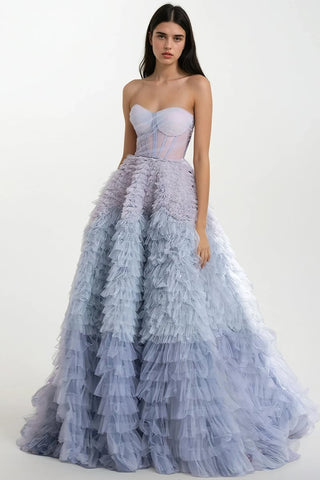 Chasing Desire Strapless Frill-Layered Maxi Dress - By Baano