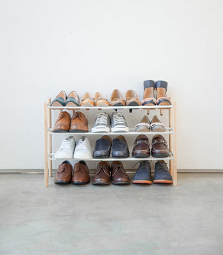 Expandable Shoe Rack (18" H) - Steel + Wood Yamazaki Home