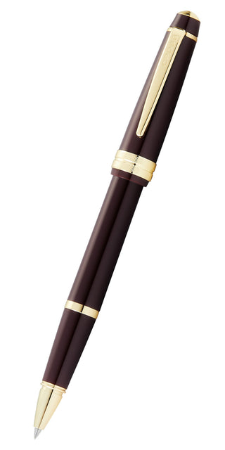 Bailey Light™ Polished Burgundy Resin and Gold Tone Rollerball Pen - By Baano