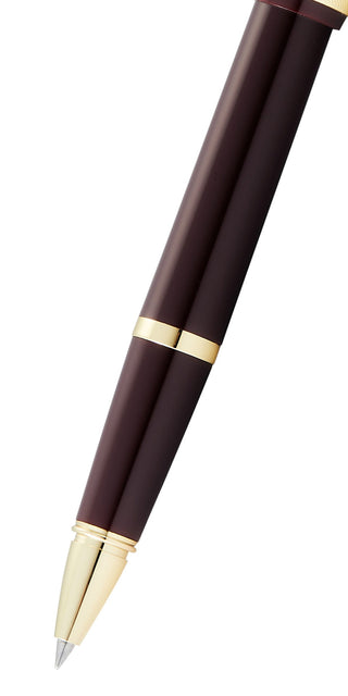 Bailey Light™ Polished Burgundy Resin and Gold Tone Rollerball Pen - By Baano