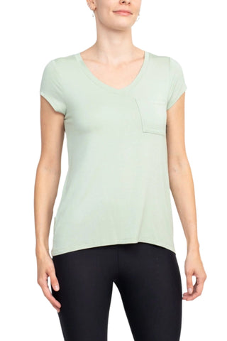 Cable & Guage V - Neck Short Sleeve Pocket Solid ITY T-Shirt - Glamourous Grace