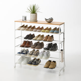 Rolling Five-Tier Shoe Rack (" H) - Steel + Wood - By Baano