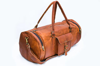 Vintage Leather Duffle Bag for Travel or the Gym,- Brown- Round