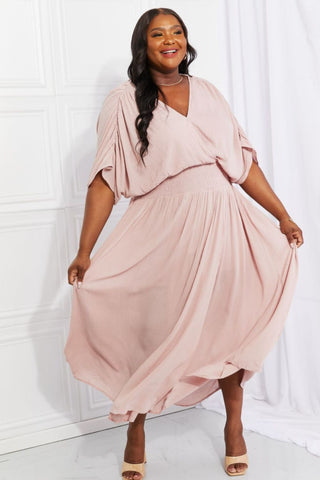 HEYSON Full Size Napa Valley Gauze Surplice Midi Dress in Dusty Pink