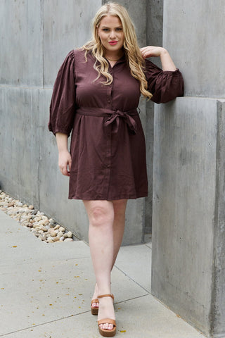 Jade by Jane Hello Darling Full Size Half Sleeve Belted Mini Dress in Charcoal