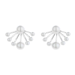 14k Gold and Sterling Silver Graduated Cultured Pearl Huggie Jacket Earrings