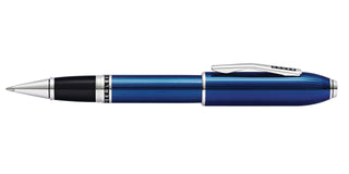 Peerless™ Translucent Quartz Blue Engraved Lacquer Platinum Plated Appointments Rollerball Pen - By Baano