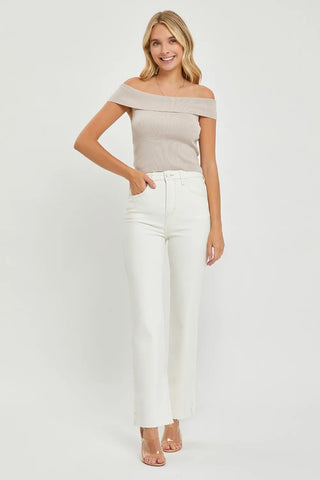 Size 1XL High Rise Cream Color Tummy Control Straight Jeans