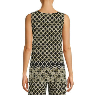 Evan Picone Scoop Neck Sleeveless Moroccan Tile Border Print Shark Bite Hem ITY Top - Glamourous Grace
