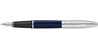 Calais™ Chrome & Blue Lacquer Stainless Steel Medium Nib Fountain Pen - By Baano