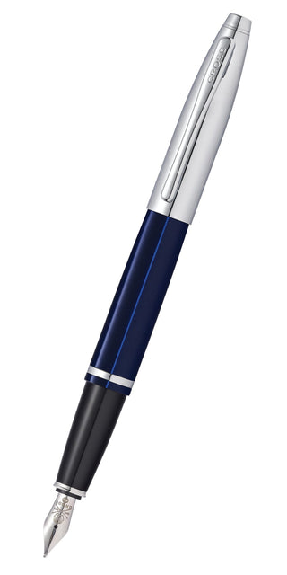 Calais™ Chrome & Blue Lacquer Stainless Steel Medium Nib Fountain Pen - By Baano