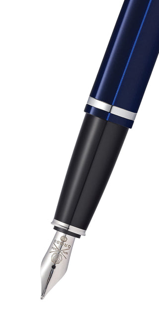 Calais™ Chrome & Blue Lacquer Stainless Steel Medium Nib Fountain Pen - By Baano