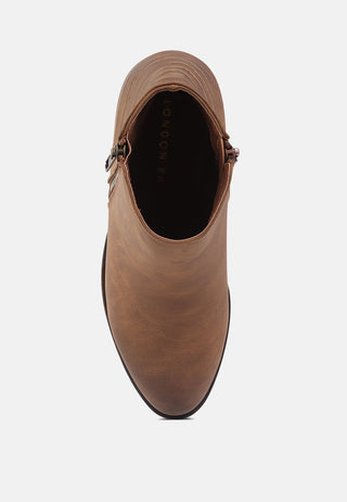 evan side zipper stacked heel ankle boots