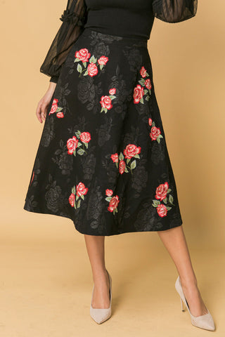 ROSE EMBROIDERY MIDI SKIRT - By Baano