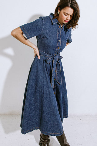 DAY IN THE LIFE DENIM MIDI DRESS - By Baano