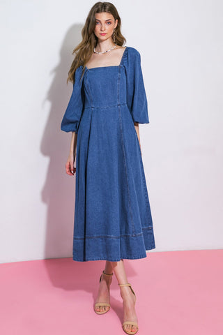 FEELIN'S GROOVY DENIM MIDI DRESS - By Baano