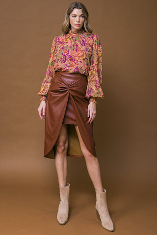 CHOOSE US LEATHER MIDI SKIRT - By Baano