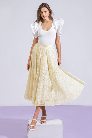 MEANINGFUL MOMENT WOVEN LACE MIDI SKIRT - By Baano