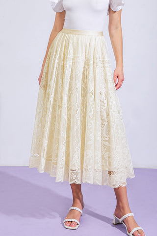 MEANINGFUL MOMENT WOVEN LACE MIDI SKIRT - By Baano