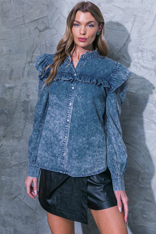 NO GOODBYES DENIM TOP - By Baano