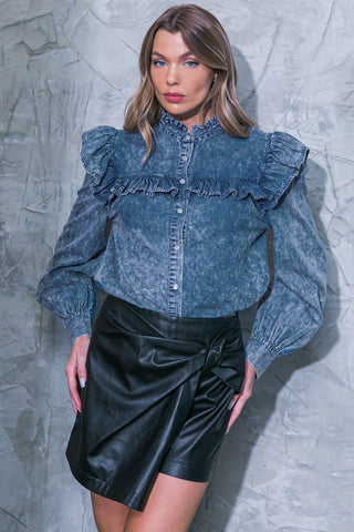 NO GOODBYES DENIM TOP - By Baano