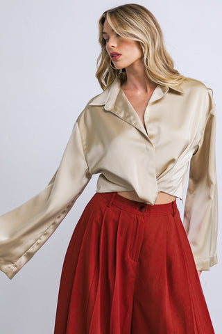 POWERFUL CHARM WOVEN SATIN TOP - By Baano