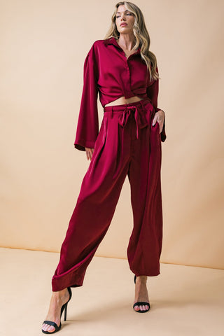 POWERFUL CHARM WOVEN SATIN TOP - By Baano