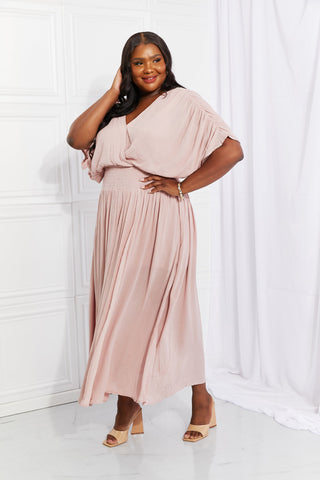 HEYSON Full Size Napa Valley Gauze Surplice Midi Dress in Dusty Pink