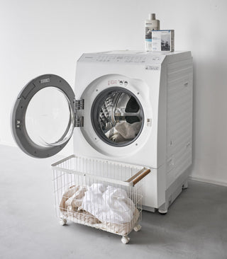 Rolling Wire Basket (15" H) - Steel + Wood Yamazaki Home