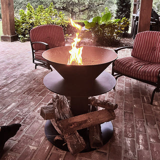 Outdoor Iron Pedestal Fire Bowl and Log Holder - By Baano