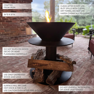 Outdoor Iron Pedestal Fire Bowl and Log Holder - By Baano