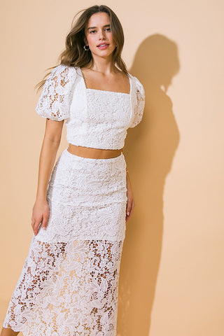 UNFORGETTABLE ICON WOVEN LACE TOP AND SKIRT SET - By Baano