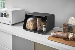 Bread Box with Cutting Board Lid - Steel + Wood - By Baano