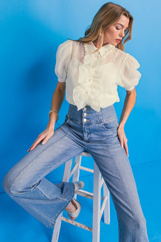 EASY ESSENTIAL IVORY WOVEN TOP - By Baano