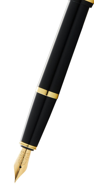 Bailey Light™ Polished Black Resin and Gold Tone Medium Nib Fountain Pen - By Baano