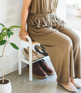 Shoe Organizer & Bench (18" H) - Steel + Wood - By Baano