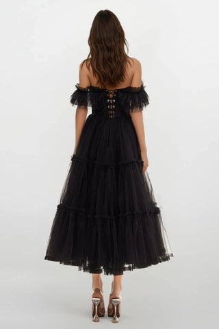 Geisha Bustier Tulle Midi Dress - By Baano