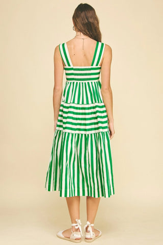 Gianna Contrast Stripe Tiered Midi Dress