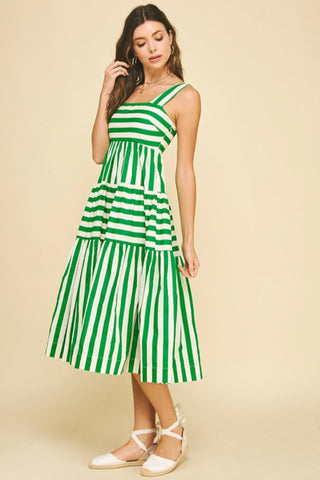 Gianna Contrast Stripe Tiered Midi Dress