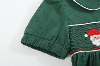 Green Corduroy Santa Smocked Dress