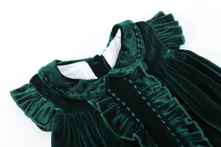 Green Velvet Ruffle Dress