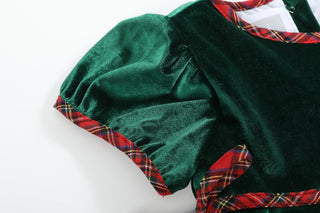 Green Velvet Tartan Bows Dress
