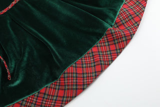 Green Velvet Tartan Bows Dress